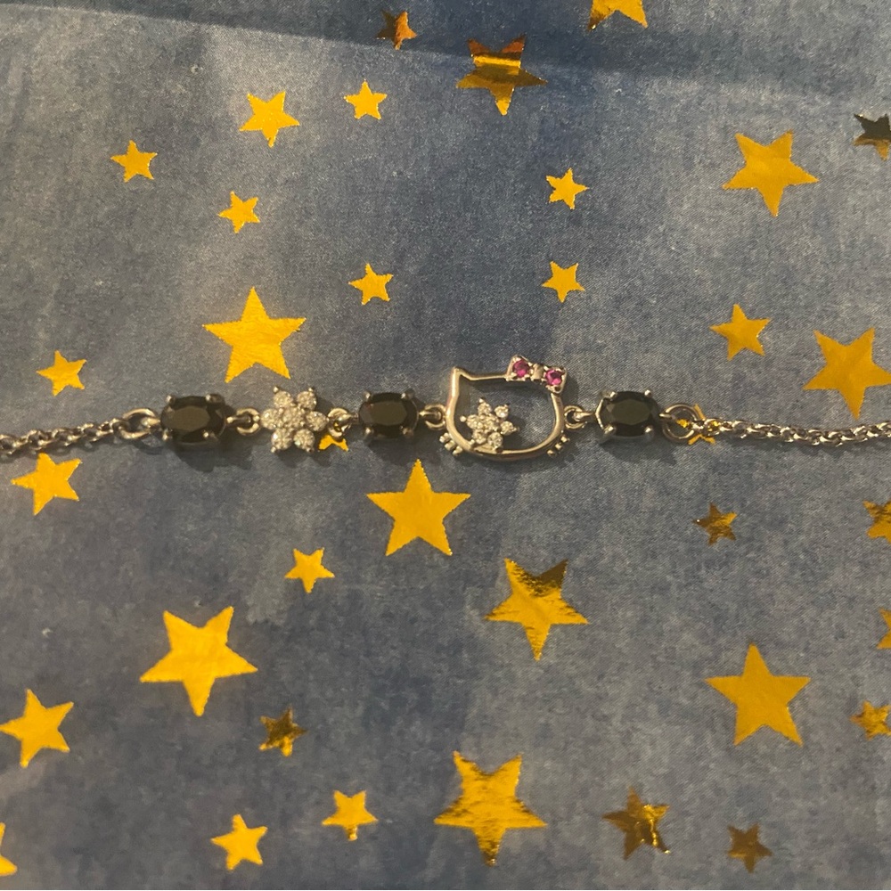 Silver Bracelet with Black and Pink Accents